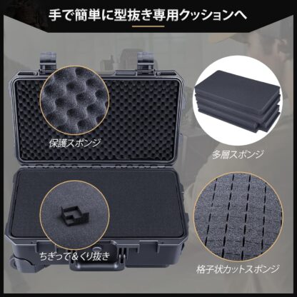 Lykus HC-5120 車輪付き 防水防塵 プロテクターケース キャリーオンケース キャスター付き 格子状カットスポンジ内蔵 内寸:51.6x28.8x18.5cm カメラ プロジェクター ドローン インカム レンズ 適用 耐衝撃 密閉性 SGS認証 IP67級 - 画像 (2)