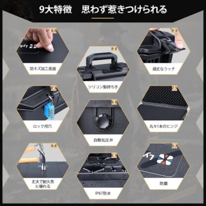 Lykus HC-4630 防水防塵 プロテクターケース 格子状カットスポンジ内蔵 内寸:45.8x35.8x24cm ミラーレス カメラ プロジェクター パソコン ピストル ドローン レンズ タブレット インカム 適用 耐衝撃 密閉性 SGS認証 IP67級 - 画像 (5)