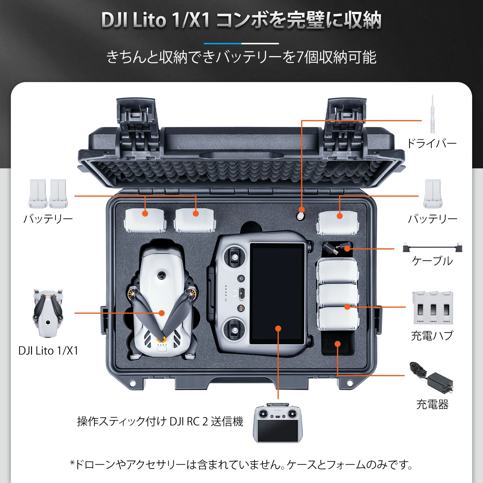Lykus ライカス DJI Lito 1 / Lito X1 コンボ ハードケース DJI ライト DCP-LT110 SGS認証 IP67級防水 防塵仕様 耐衝撃 密閉性 ドローン バッテリー 充電器 アクセサリー 運搬 収納 保管 防災 DJI RC2 / DJI RC-N3 送信機 対応 - 画像 (2)